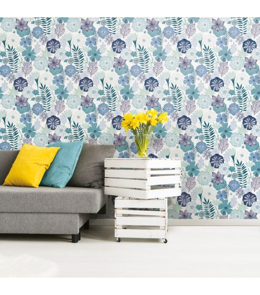 RoomMates Wallpaper Blue Perennial Blooms - Image 2