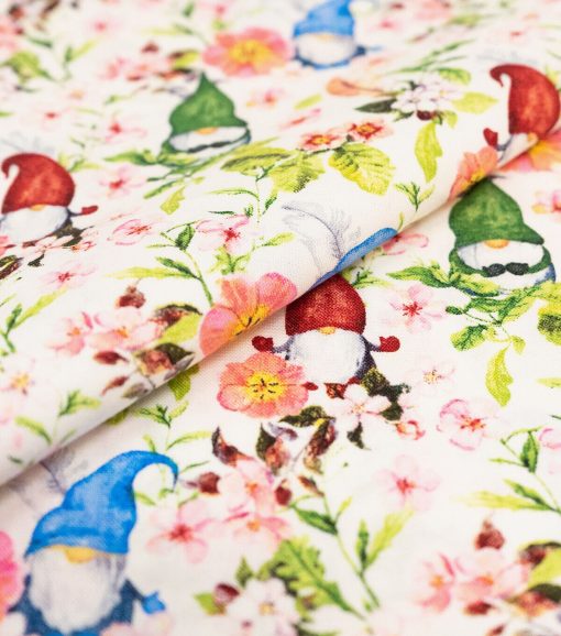 Singer Springtime Gnomes White Cotton Fabric - Image 2