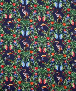 Toucans   Herons on Blue Novelty Cotton Fabric
