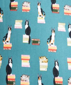 Teal Cats Standing On Books Super Snuggle Flannel Fabric By POP!