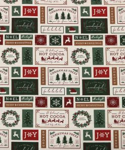 Square Words on White Super Snuggle Christmas Flannel Fabric