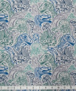 Dinos On Gray Novelty Print Cotton Fabric