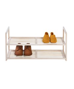 Honey Can Do 28 White Wash 2 Tier Stackable Bamboo Shoe Rack 30lbs
