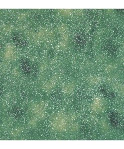 Green Sky Scene With Snow Christmas Glitter Cotton Fabric