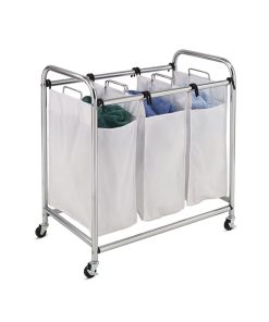Honey Can Do 31 x 32 Chrome   White Rolling Triple Laundry Sorter
