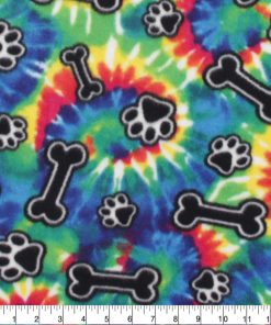 Bones   Paws on Tie Dye Anti Pill Fleece Fabric