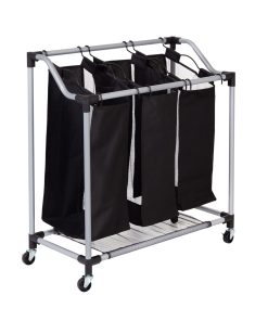 Honey Can Do 33 x 31 Black   Silver Rolling Triple Laundry Sorter
