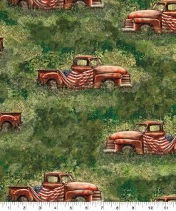 Springs Creative Red Truck With Flag Patriotic Cotton Fabric
