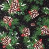 Pinecones   Plaid Double Faced Pre Quilted Christmas Cotton Fabric