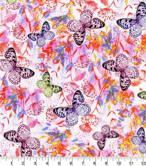Pink Neon Butterfly Premium Cotton Fabric - Image 2