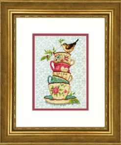 Dimensions 5 x 7 Stacked Tea Cup Counted Cross Stitch Kit