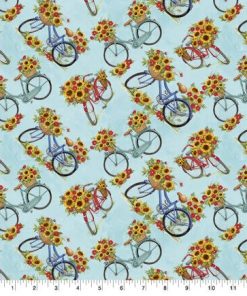 Susan Winget Red Truck Florals Tossed Bicycles Premium Cotton Fabric