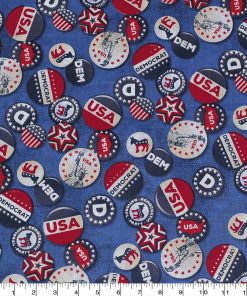 Democratic Buttons Patriotic Cotton Fabric