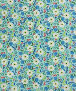 Daisy Leaves On Blue Super Snuggle Flannel Fabric