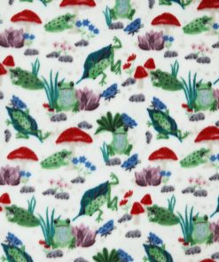 Frogs   Mushrooms on White Anti Pill Fleece Fabric
