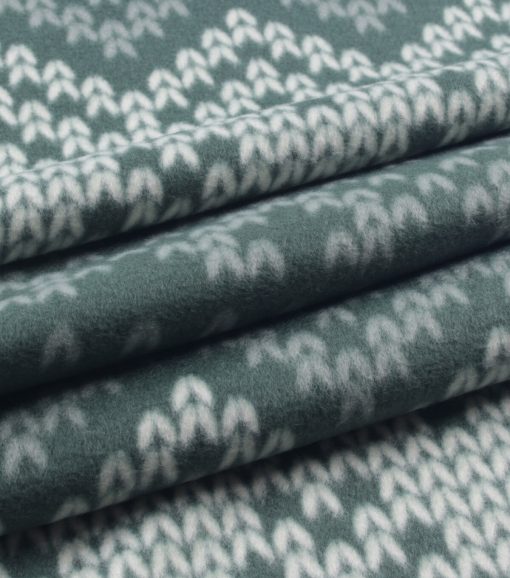 Green   White Knit Blizzard Fleece Fabric - Image 3