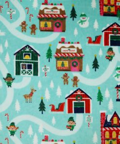 North Pole Village on Blue Sew Lush Fleece Fabric by POP!