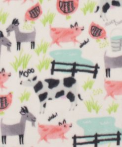Farm Animals on White Anti Pill Plush Fleece Fabric