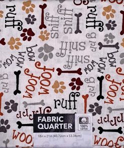 18 x 21 Woof on White Novelty Cotton Fabric Quarter 1pc