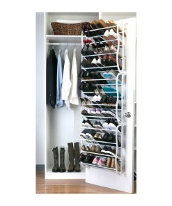 Simplify 71 White 36 Pair Adjustable Over the Door Shoe Rack