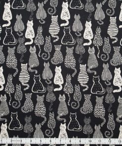 Cat Shape Filled On Black Novelty Prints Cotton Fabric