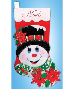 Design Works 18 Poinsettia Snowman Felt Stocking Embroidery Kit