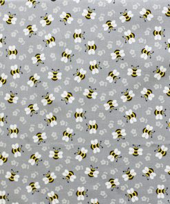 Tossed Bees On Gray Novelty Cotton Fabric