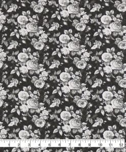 Black   White Vintage Rose Bouquet Super Snuggle Flannel Fabric