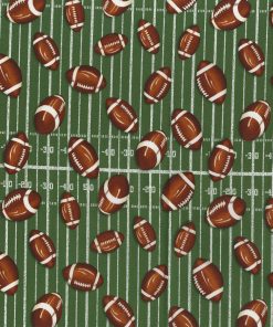 Hi Fashion Footballs on Field Novelty Cotton Fabric - 1