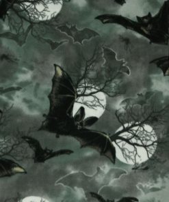 Black Bats on Gray Anti Pill Fleece Fabric