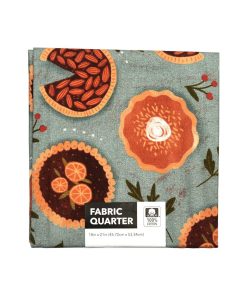 18 x 21 Pumpkin Pies On Teal Cotton Fabric Quarter 1pc