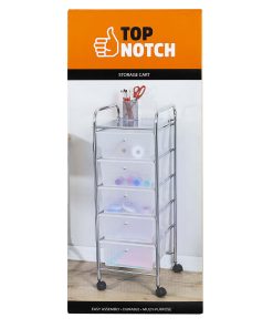 37 Steel Rolling Storage Cart With Clear Plastic 5 Drawers by Top Notch