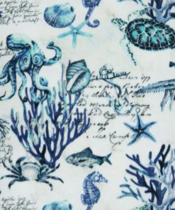Blue Sea Animals on White Anti Pill Fleece Fabric