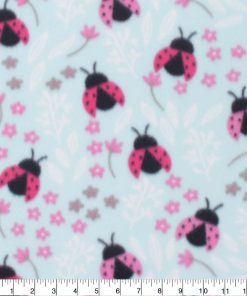 Blizzard Fleece Fabric Ladybug on Aqua