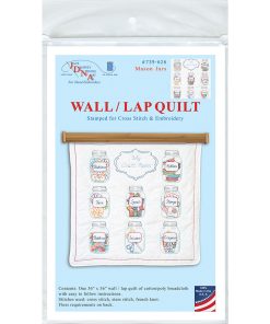 Stamped White Wall Or Lap Quilt 36X36 Mason Jars