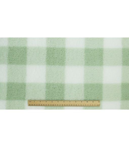 Light Green Gingham Sherpa Fleece Fabric - Image 4