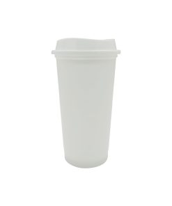 16oz White Plastic Travel Mug by Happy