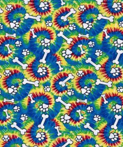 Novelty Cotton Fabric Paws   Bones on Tie Dye