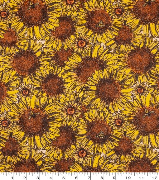 Super Snuggle Flannel Fabric Sunflowers   Bees