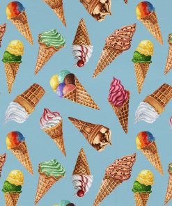 David Textiles Ice Cream Cones on Blue Novelty Cotton Fabric