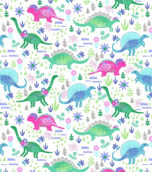 Girl Dino Super Snuggle Flannel Fabric - Image 2