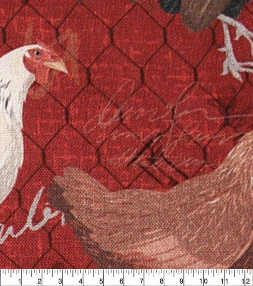 Roosters on Red Novelty Cotton Fabric - Image 2