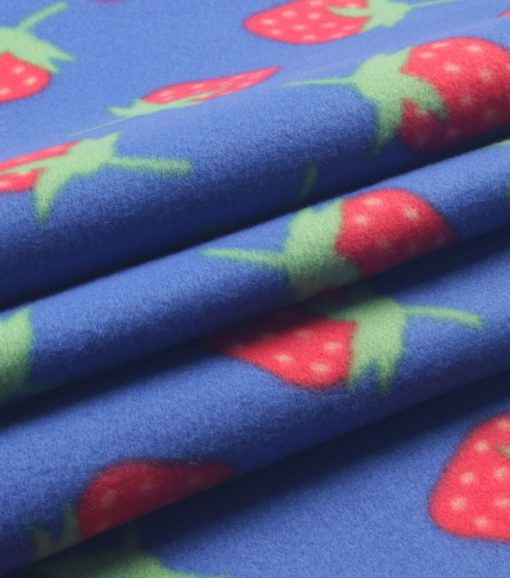 Strawberries on Blue Blizzard Fleece Fabric - Image 3