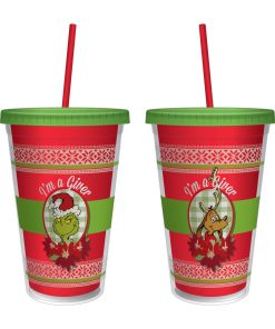 16oz Grinch Ugly Sweater Acrylic Cups With Straw 1ct