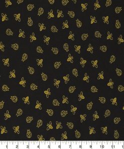 Yellow Insects on Black Quilt Cotton Fabric by Quilter s Showcase