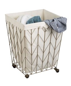 Honey Can Do 25 Bronze Chevron Wire Rolling Hamper With Canvas Liner