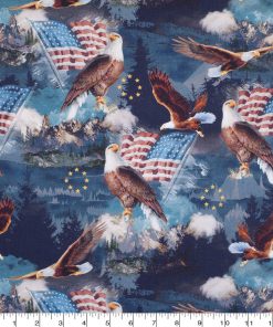 Scenic Eagles In Flight Patriotic Cotton Fabric