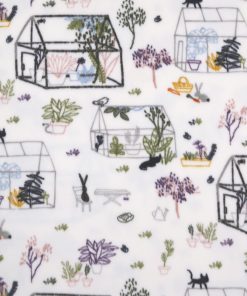 Greenhouses on White Anti Pill Fleece Fabric