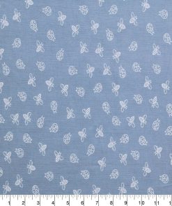 White Insects on Dusty Blue Quilt Cotton Fabric by Quilter s Showcase