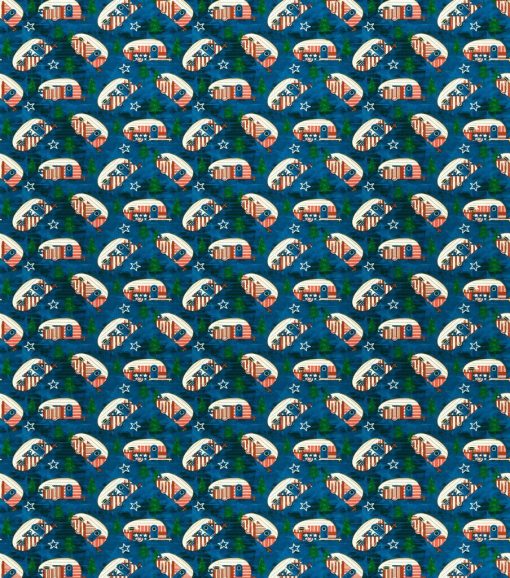 Americana Campers Metallic Patriotic Cotton Fabric - Image 2